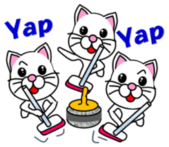 A white cat which plays curling sticker #14997562