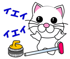 A white cat which plays curling sticker #14997577