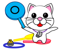 A white cat which plays curling sticker #14997586