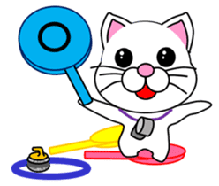 A white cat which plays curling sticker #14997586