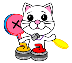 A white cat which plays curling sticker #14997588