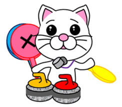 A white cat which plays curling sticker #14997588