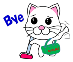 A white cat which plays curling sticker #14997589