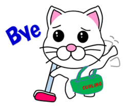 A white cat which plays curling sticker #14997589