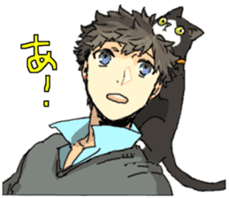 Black&White cat&Japanese Boy sticker #15054335