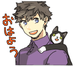 Black&White cat&Japanese Boy sticker #15054347