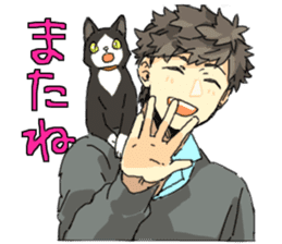 Black&White cat&Japanese Boy sticker #15054352