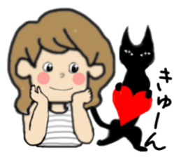 girls and cat talking sticker #15065139