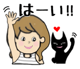 girls and cat talking sticker #15065140