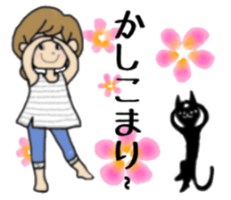 girls and cat talking sticker #15065143