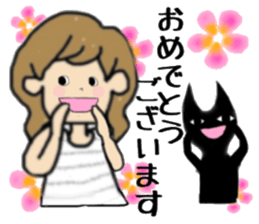 girls and cat talking sticker #15065151
