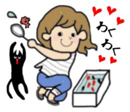 girls and cat talking sticker #15065156
