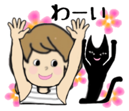 girls and cat talking sticker #15065157