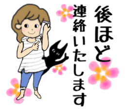 girls and cat talking sticker #15065166