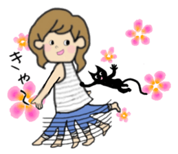 girls and cat talking sticker #15065170