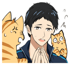 Red tabby cat&Japanese Boy sticker #15093191