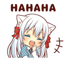 Fluffy white cat girl animated sticker #15129005