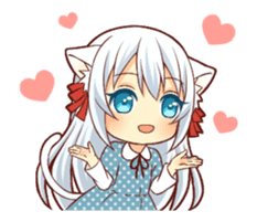 Fluffy white cat girl animated sticker #15129008