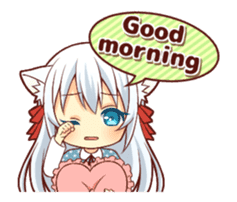 Fluffy white cat girl animated sticker #15129010