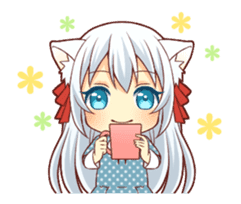 Fluffy white cat girl animated sticker #15129014