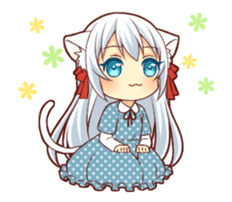 Fluffy white cat girl animated sticker #15129016