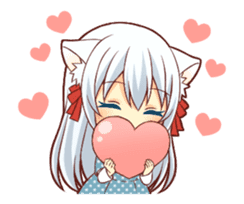 Fluffy white cat girl animated sticker #15129020