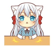 Fluffy white cat girl animated sticker #15129021