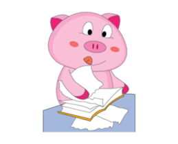 Busy Study Time of A Plump Pink Animated sticker #15500883