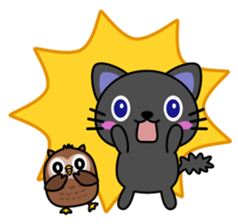 Black cat and owl sticker #15524474