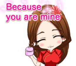 China dress girl cherry blossom English sticker #15712990