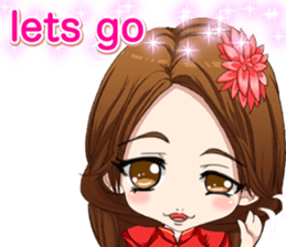 China dress girl cherry blossom English sticker #15712998