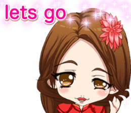 China dress girl cherry blossom English sticker #15712998