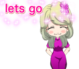 China dress girl cherry blossom English sticker #15712999