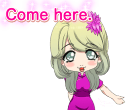 China dress girl cherry blossom English sticker #15713015