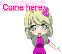 China dress girl cherry blossom English sticker #15713015