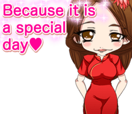 China dress girl cherry blossom English sticker #15713022