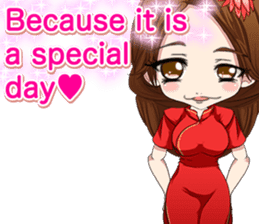 China dress girl cherry blossom English sticker #15713022