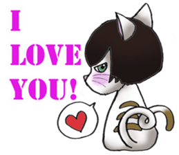 Cat with mush-hair wig sticker #15719041