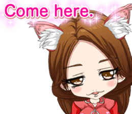 Cat ear ear leather suit girl English sticker #15724894