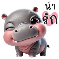 สติ๊กเกอร์ไลน์ หมูนิ่ม ฮิปโปน้อยน่ารัก 5