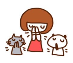 Panda, Cat and Bobbed Hair Style Girl sticker #185275