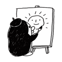 Omelette penguin---Black and White Mime sticker #9869098