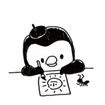 Omelette penguin---Black and White Mime sticker #9869121