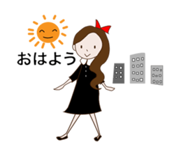 Long hair. Red ribbon. A girl. sticker #11190865