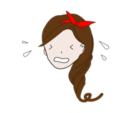 Long hair. Red ribbon. A girl. sticker #11190876