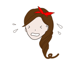 Long hair. Red ribbon. A girl. sticker #11190876