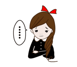 Long hair. Red ribbon. A girl. sticker #11190883