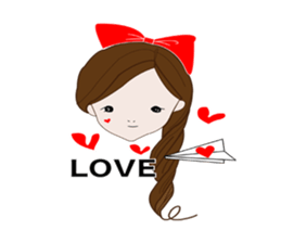 Long hair. Red ribbon. A girl. sticker #11190890