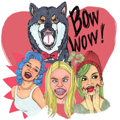 Black dog and girls!