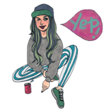 Black dog and girls! sticker #1701452